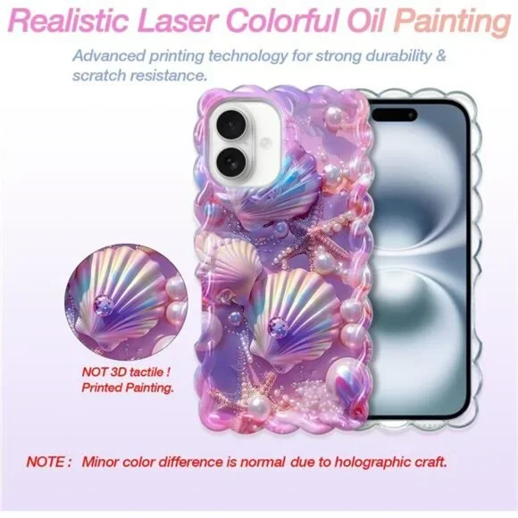 Iphone 16 15 14 13 Colorful Seashell Glossy iPhone Case with Curly Wave Border - Picture 4 of 7